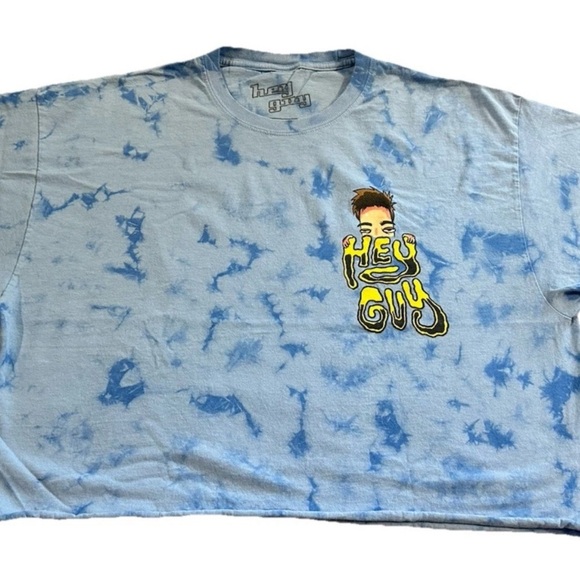 Drew Gooden “Hey Guy” Animated Cartoon Blue Tie Dye Crop Top Shirt Men’s XL - Picture 3 of 5